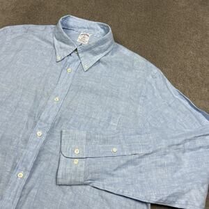 Brooks Brothers Shirt Mens XL 100% Linen Button Down Light Blue Summer Casual